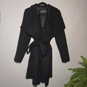 Lands’ End Wool-Blend Wrap Coat – Black Belted Longline Jacket – Size 8